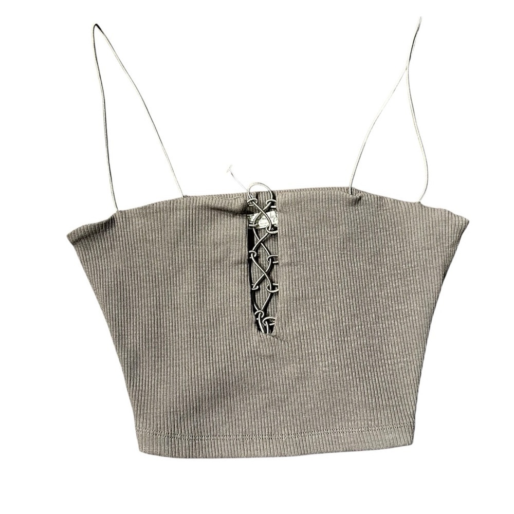 Free People Dark Taupe/Brown Lace-Up Crop Top SZ M